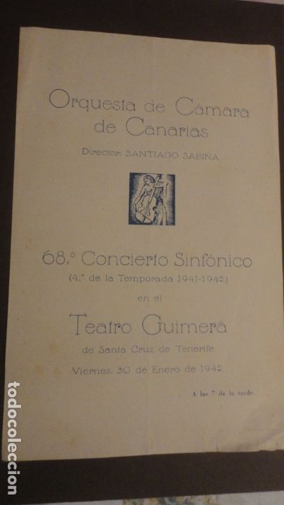 Cat&aacute;logos de M&uacute;sica: ORQUESTA CAMARA CANARIAS.SANTIAGO SABINA.JOSE MARIA FRANCO.TENERIFE 1942