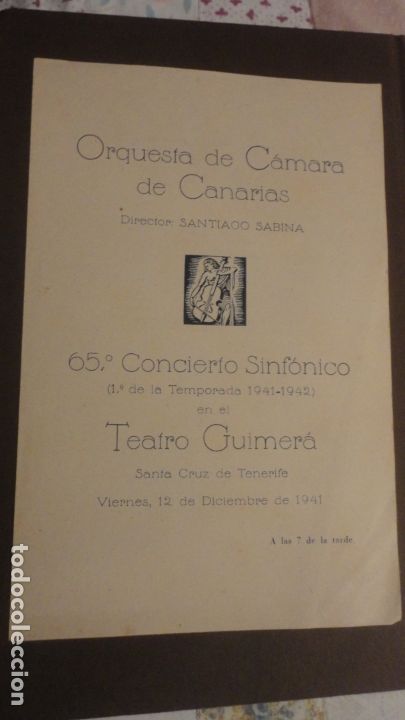 Cat&aacute;logos de M&uacute;sica: ORQUESTA CAMARA CANARIAS.TEATRO GUIMERA.SANTIAGO SABINA.EMMA MARTINEZ TORRE.MOYA GUILLEN.1941