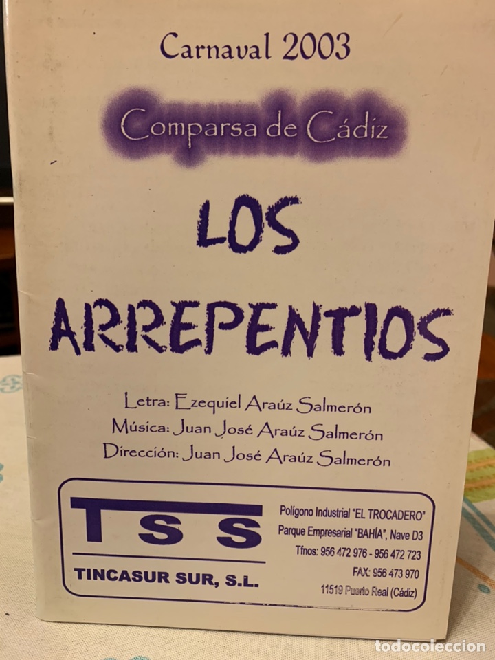Cat&aacute;logos de m&uacute;sica: Carnaval de C&aacute;diz libreto de la comparsa LOS ARREPENT&Iacute;OS - Foto 1