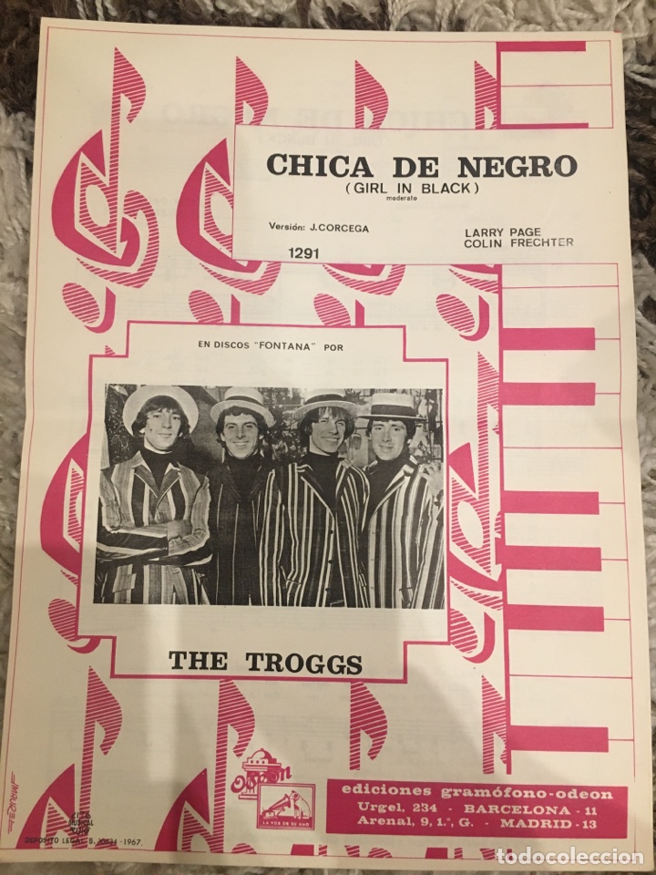 Catalogues de Musique: Partitura Cancionero The Troggs, Chica de Negro, Odeon