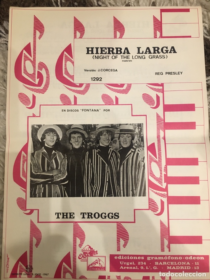 Catalogues de Musique: Partitura Cancionero The Troggs, Hierva Larga, Odeon 1967