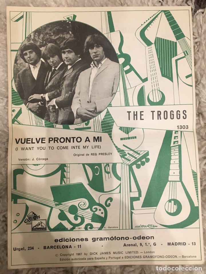 Cat&aacute;logos de M&uacute;sica: Partitura Cancionero The Troggs Vuelve Pronto a Mi 1967 Odeon