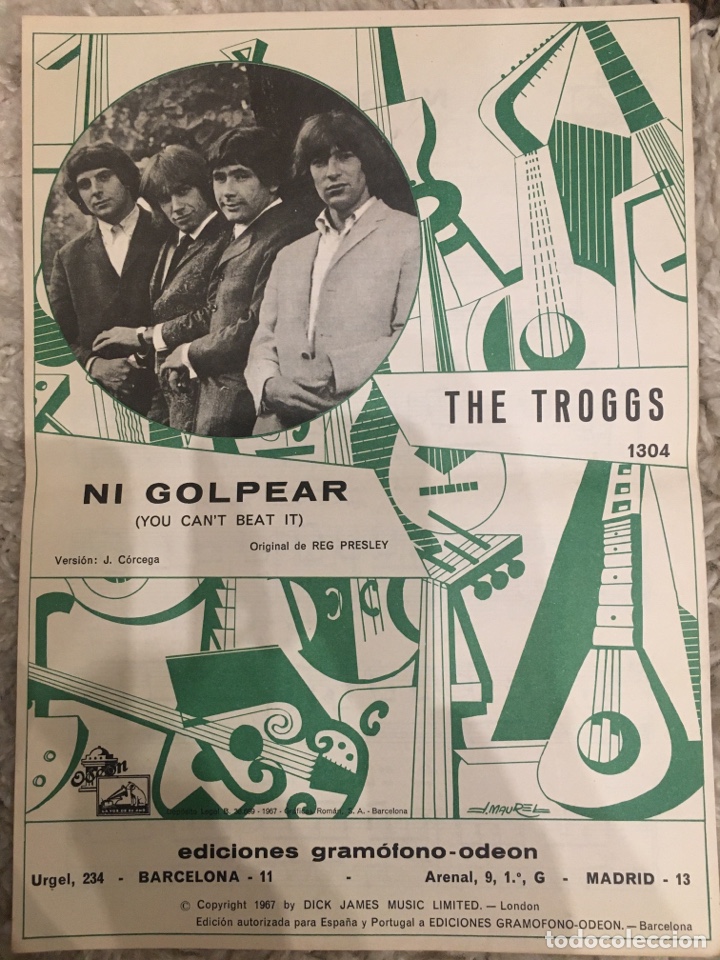 Cat&aacute;logos de M&uacute;sica: Partitura Cancionero The Troggs Ni Golpear you can&rsquo;t beat it 1967 Odeon
