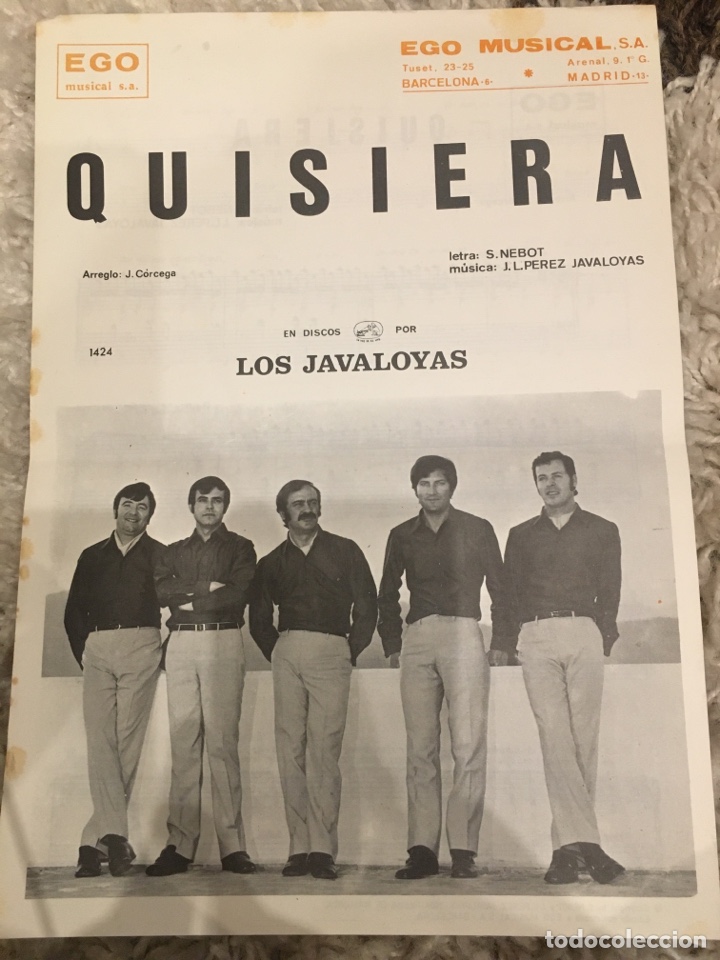 Cat&aacute;logos de M&uacute;sica: Partitura cancionero Los Javaloyas Quisiera EGO Musical