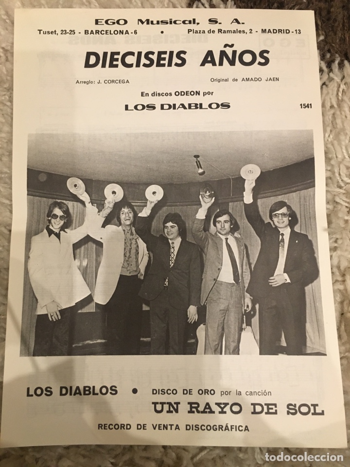 Cat&aacute;logos de M&uacute;sica: Partitura cancionero Los Diablos Dieciseis A&ntilde;os ego musical