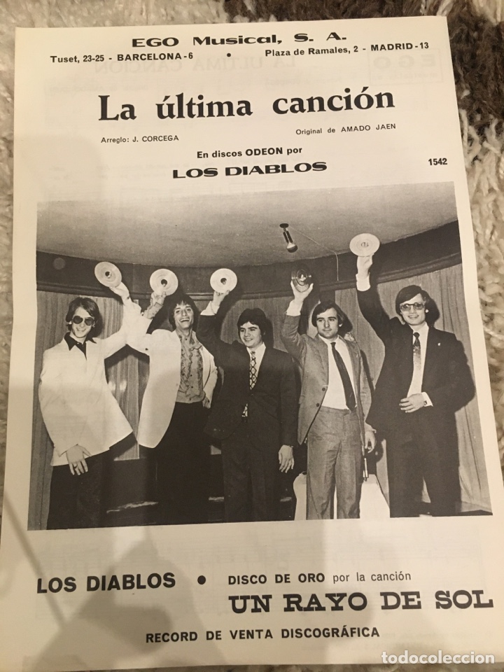 Cat&aacute;logos de M&uacute;sica: Partitura cancionero Los Diablos La &Uacute;ltima Canci&oacute;n Ego musical