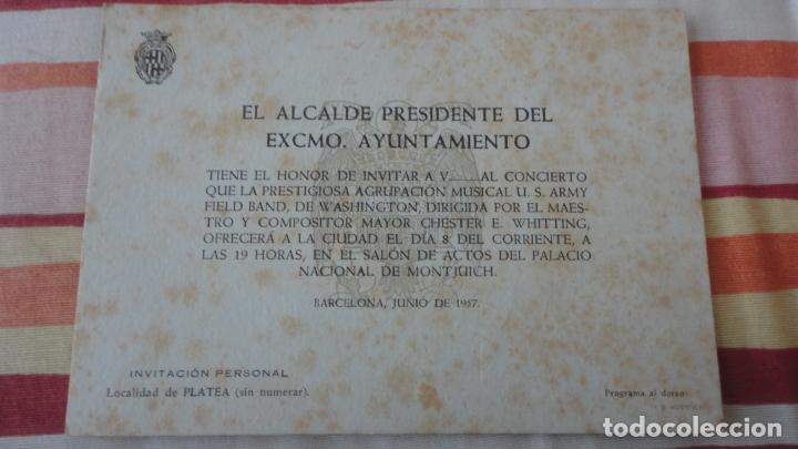 Catalogues de Musique: INVITACION AYUNTAMIENTO BARCELONA 1957.CONCERT .U.S ARMY FIELD BAND.WASHINGTON.CHESTER E.WHITTING