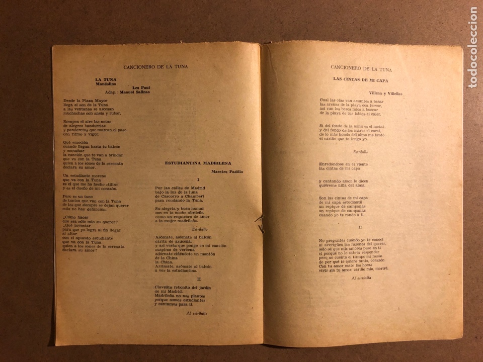 CANCIONERO LA TUNA. EDICIONES BISTAGNE 1962. MUY BUEN ESTADO. 16 P GINAS