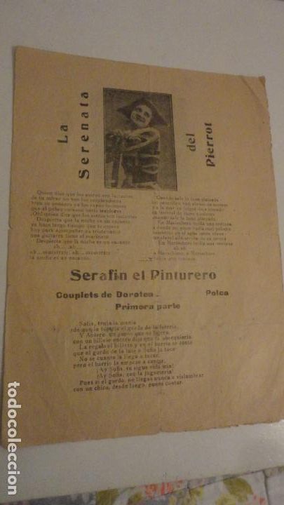 Catalogues de Musique: ANTIGUA HOJA.COUPLETS.LA SERENATA DEL PIERROT.SERAFIN PINTURERO.EL BETUNERO.TORNA SORRENTO.A&Ntilde;OS 20