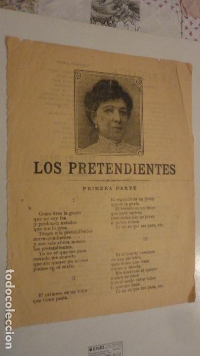 Catalogues de Musique: ANTIGUA HOJA.COUPLET? CANCIONES? LOS PRETENDIENTES.LA MARGARITA.LA PASTORELA.LA ESCLAVA MORA.A&Ntilde;OS 20
