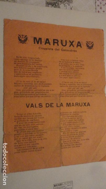 Catalogues de Musique: ANTIGUA HOJA.COUPLETS GOLONDRON.LA CHUNGUITA.ALMA VALENCIANA.LA ORGULLOSA.IMP ARRABAL ALTO.REUS