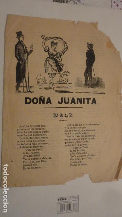Catalogues de Musique: ANTIGUA HOJA.LETRAS.CANCIONES.WALZ.DO&Ntilde;A JUANITA.PETENERAS.CANCIONES FLAMENCAS.JUAN GRAU.REUS