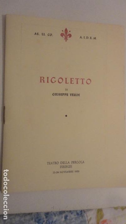 Catalogues de Musique: TEATRO DELLA PERGOLA FIRENZE 1959.RIGOLETTO.FRANCO PATANE.RENATO FIUMICELLI.FRANCESCO PRESTIA.