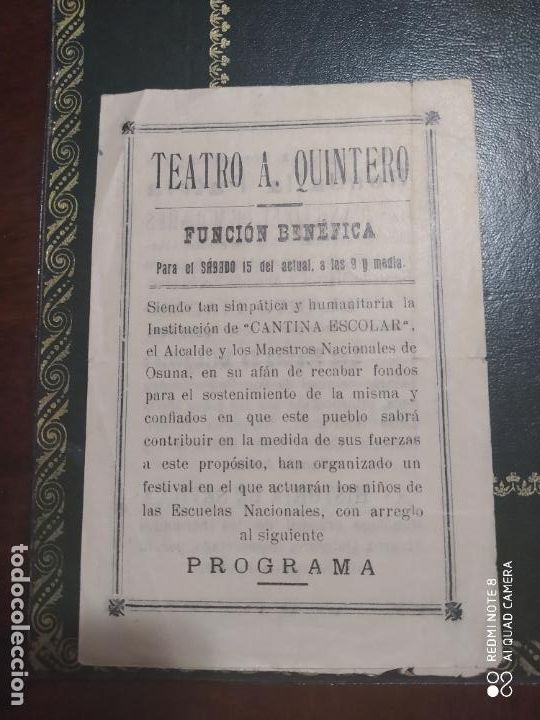 Catalogues de Musique: ANTIGUO PROGRAMA TEATRO A QUINTERO FUNCION BENEFICA A&Ntilde;OS 20S
