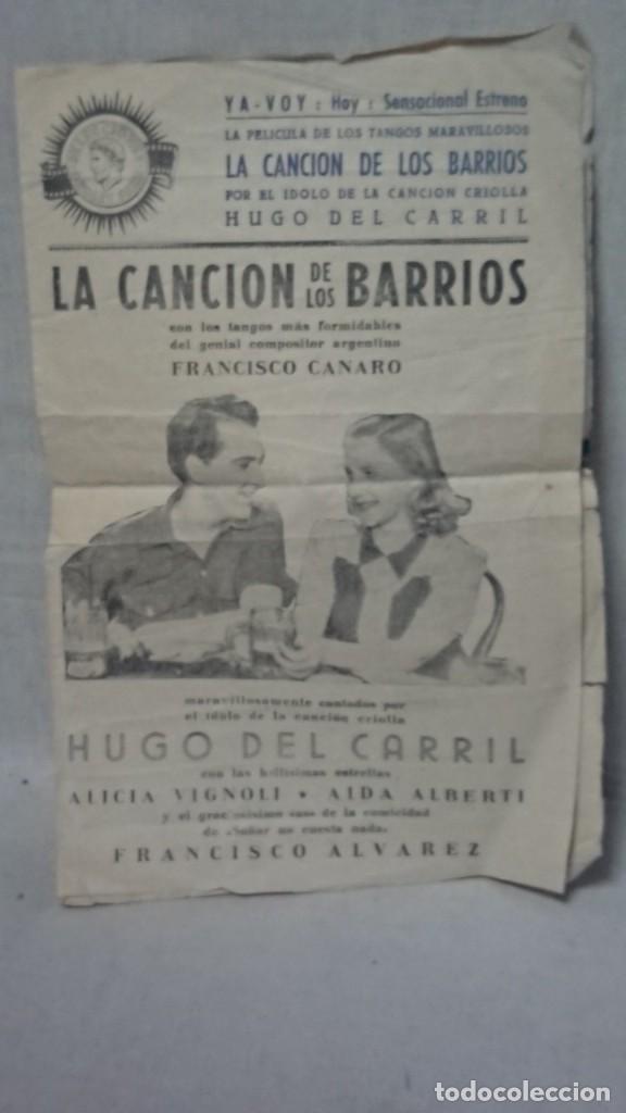 Catalogues de Musique: HOJA CANCIONERO LA CANCI&Oacute;N DE LOS BARRIOS DE FRANCISCO CANARO CANTADO POR HUGO DEL CARRIL