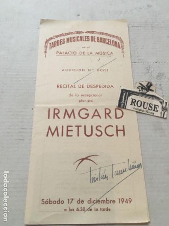 Cat&aacute;logos de M&uacute;sica: ANTIGUO PROGRAMA DE M&Uacute;SICA IRMGARD MIETUSCH (piano)