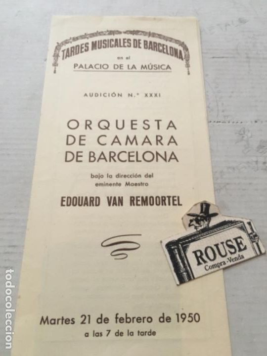 Cat&aacute;logos de M&uacute;sica: ANTIGUO PROGRAMA DE M&Uacute;SICA - EDOUARD VAN REMOORTEL ( ORQUESTA DE C&Aacute;MARA DE BARCELONA )