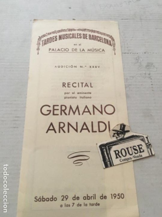 Cat&aacute;logos de M&uacute;sica: ANTIGUO PROGRAMA DE M&Uacute;SICA - Recital pianista italiano GERMANO ARNALDI