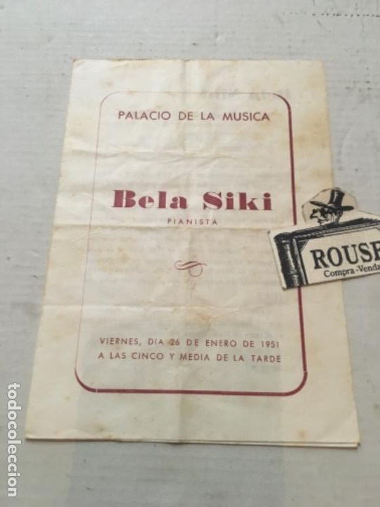 Cat&aacute;logos de M&uacute;sica: Antiguo programa de m&uacute;sica - BELA SIKI pianista palacio de la m&uacute;sica 26 enero 1951