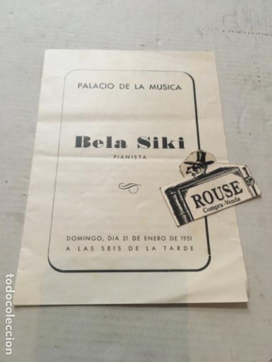 Cat&aacute;logos de M&uacute;sica: Antiguo programa de m&uacute;sica - BELA SIKI pianista palacio de la m&uacute;sica 21 enero 1951