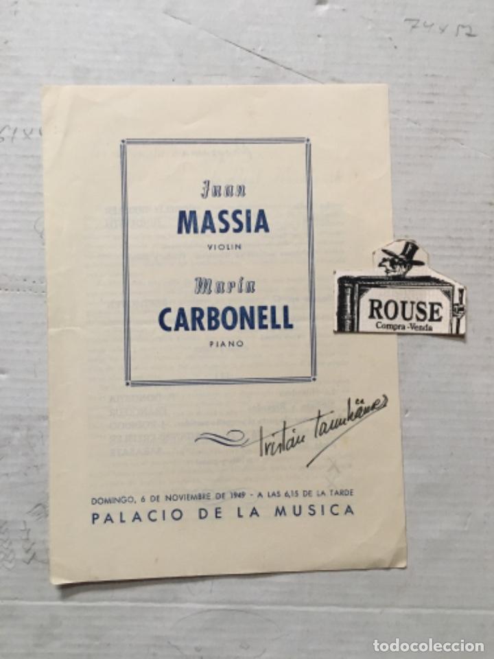 Cat&aacute;logos de M&uacute;sica: ANTIGUO PROGRAMA DE M&Uacute;SICA JUAN MASSIA violinista MAR&Iacute;A CARBONELL piano