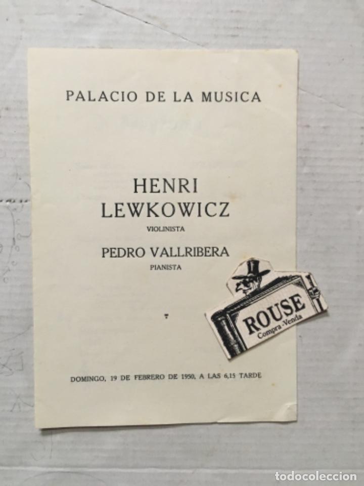 Cat&aacute;logos de M&uacute;sica: ANTIGUO PROGRAMA DE M&Uacute;SICA - HENRI LEWKOWICZ violinista PEDRO VALLRIBERA pianista