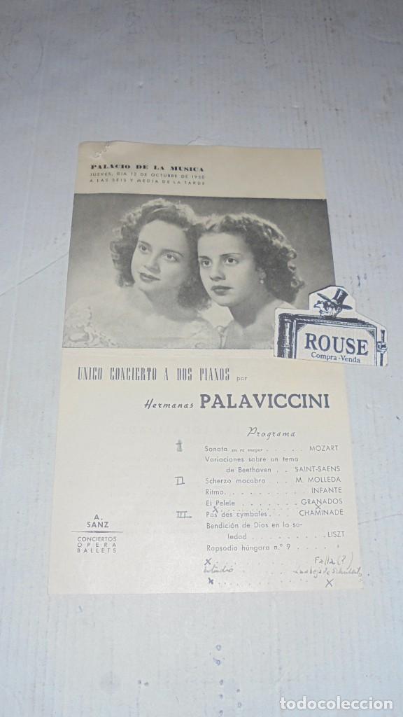 Cat&aacute;logos de M&uacute;sica: ANTIGUO PROGRAMA DE MUSICA - HERMANAS PALAVICCINI 1 HOJA PALACIO DE LA MUSICA 12 OCTUBRE 1950