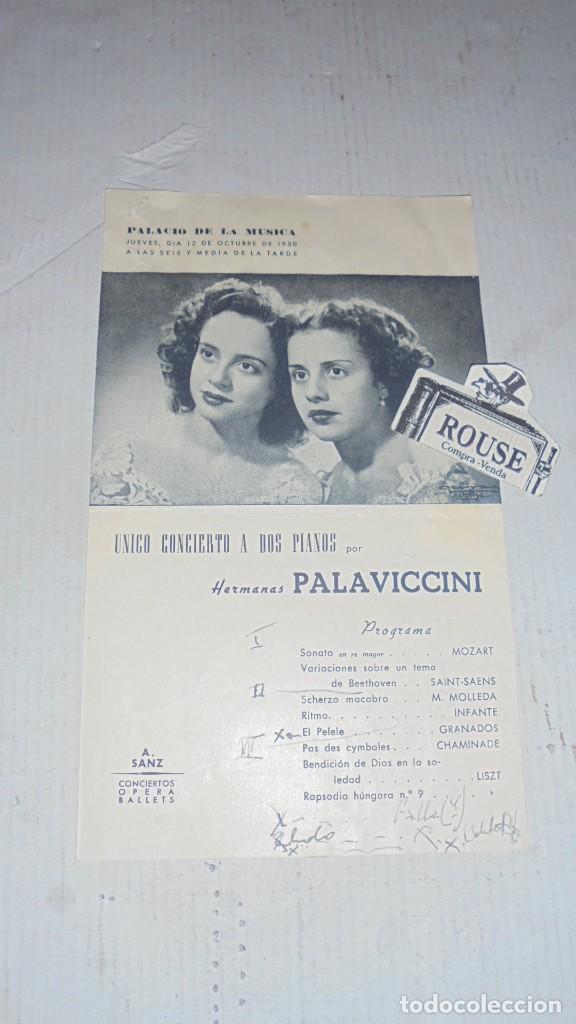 Cat&aacute;logos de M&uacute;sica: ANTIGUO PROGRAMA DE MUSICA - HERMANAS PALAVICCINI 1 HOJA PALACIO DE LA MUSICA 12 OCTUBRE 1950