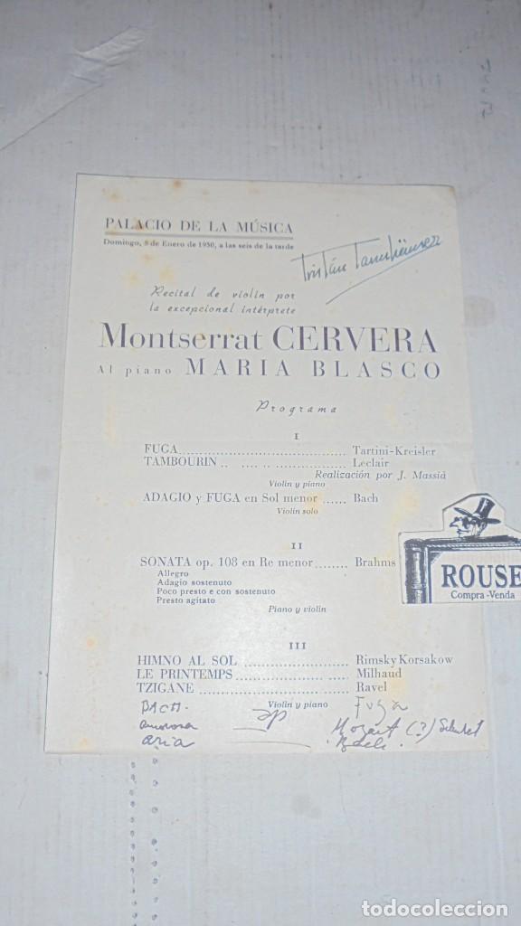 Cat&aacute;logos de M&uacute;sica: antiguo programa de musica - MONTSERRAT CERVERA violin -MARIA BLASCO piano palacio de la musica bar