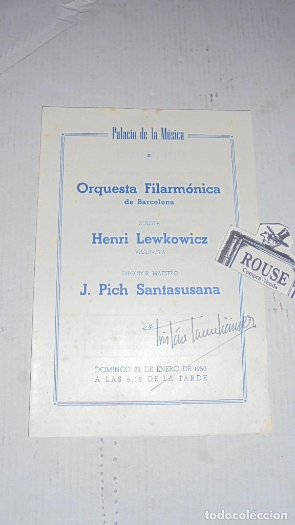 Cat&aacute;logos de M&uacute;sica: antiguo programa de musica - ORQUESTA FILARMONICA DE BARCELONA - HENRI LEWKOWICZ violinista J.PICH