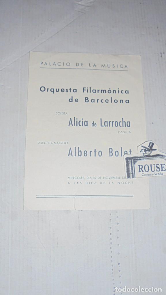 Cat&aacute;logos de M&uacute;sica: antiguo programa de musica - ORQUESTA FILARMONICA DE BARCELONA - ALICIA DE LARROCHA solista pianista