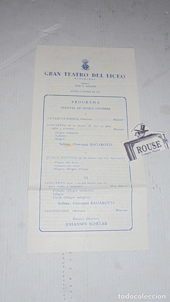 Cat&aacute;logos de M&uacute;sica: ANTIGUO PROGRAMA DE MUSICA - GRAN TEATRO DEL LICEO FESTIVAL DE MUSICA GERMANA 5 MARZO 1953 - 4 PAG,