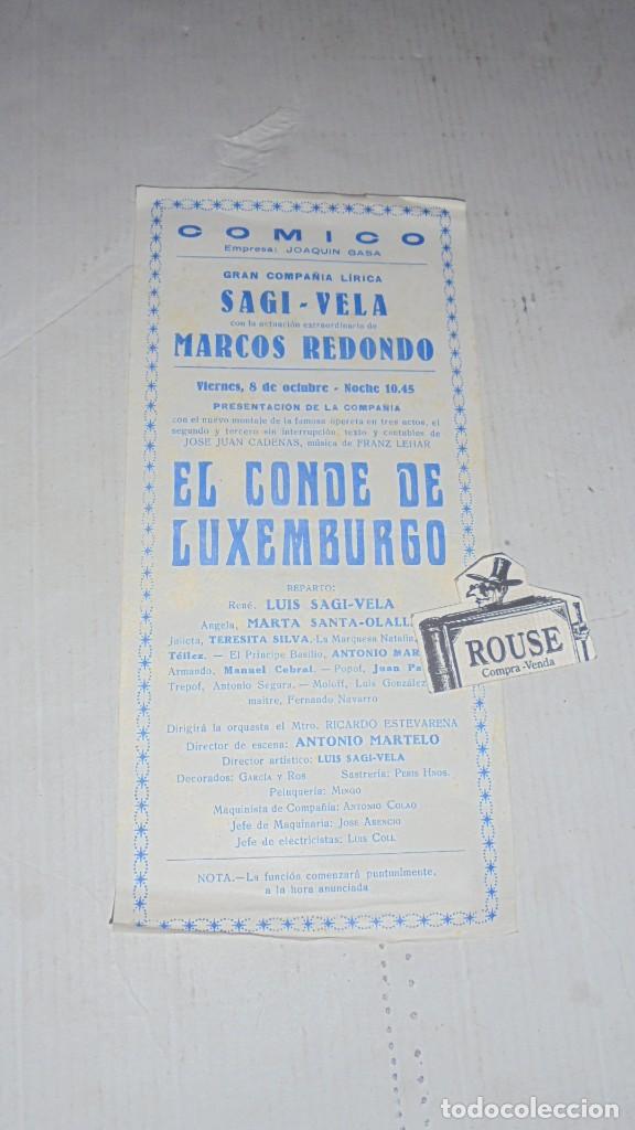 Cat&aacute;logos de M&uacute;sica: ANTIGUO PROGRAMA DE MUSICA - gran compa&ntilde;ia lirica - SAGI-VELA - MARCOS REDONDO - EL CONDE DE LUXEMBU