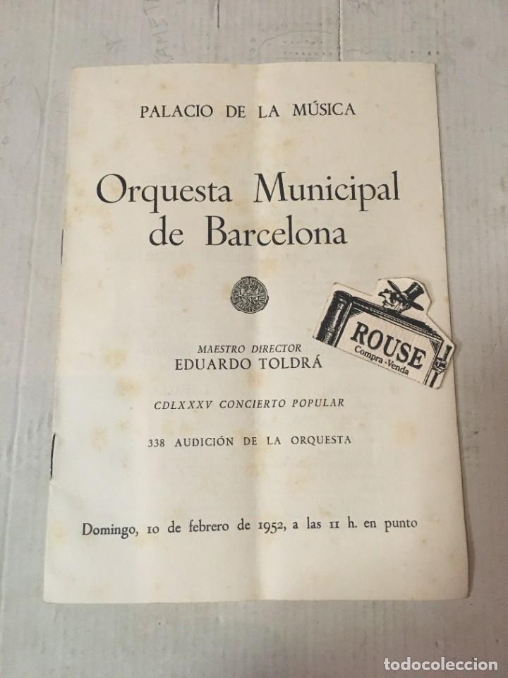 Cat&aacute;logos de M&uacute;sica: ANTIGUO PROGRAMA DE MUSICA - ORQUESTA MUNICIPAL DE BARCELONA - MAESTRO EDUARDO TOLDR&Agrave; PALACIO DE LAO