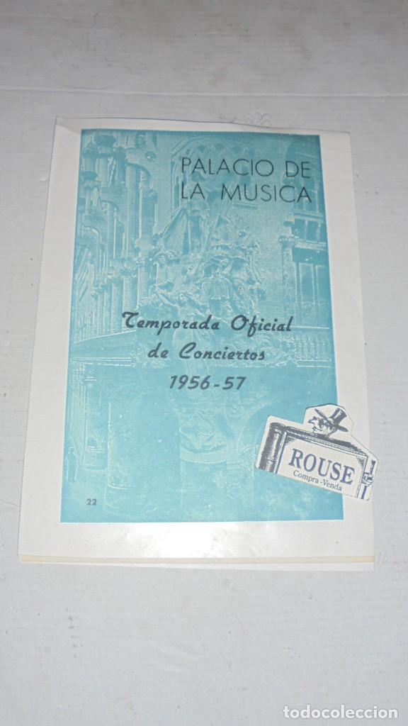 Cat&aacute;logos de M&uacute;sica: ANTIGUO PROGRAMA MUSICA - PALACIO DE LA MUSICA - TEMPORADA OFICIAL DE CONCIERTOS 1956-1957 - 10 PAG.