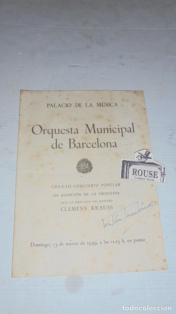 Cat&aacute;logos de M&uacute;sica: ANTIGUO PROGRAMA MUSICA - PALACIO DE LA MUSICA - ORQUESTA MUNICIPAL DE BARCELONA MAESTRO CLEMENS KRA