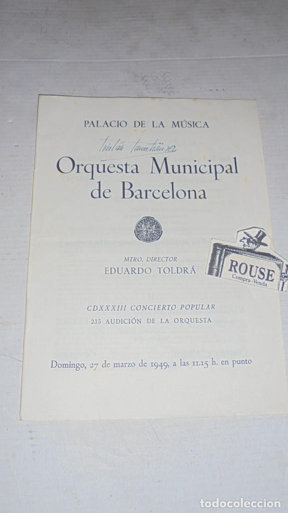 Cat&aacute;logos de M&uacute;sica: ANTIGUO PROGRAMA MUSICA - PALACIO DE LA MUSICA - ORQUESTA MUNICIPAL DE BARCELONA MAESTRO EDUARDO TOL
