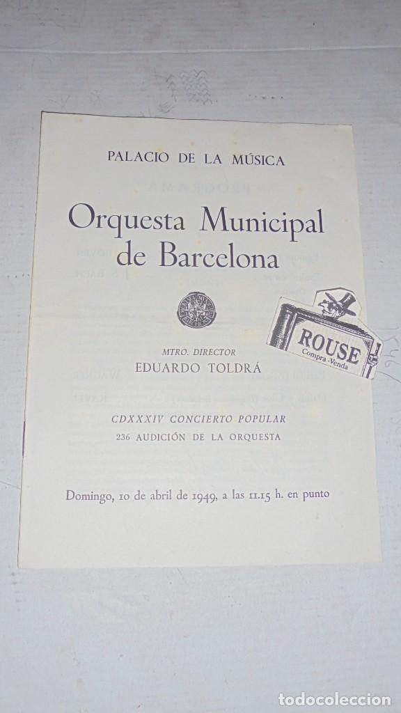 Cat&aacute;logos de M&uacute;sica: ANTIGUO PROGRAMA MUSICA - PALACIO DE LA MUSICA - ORQUESTA MUNICIPAL DE BARCELONA MAESTRO EDUARDO TOL