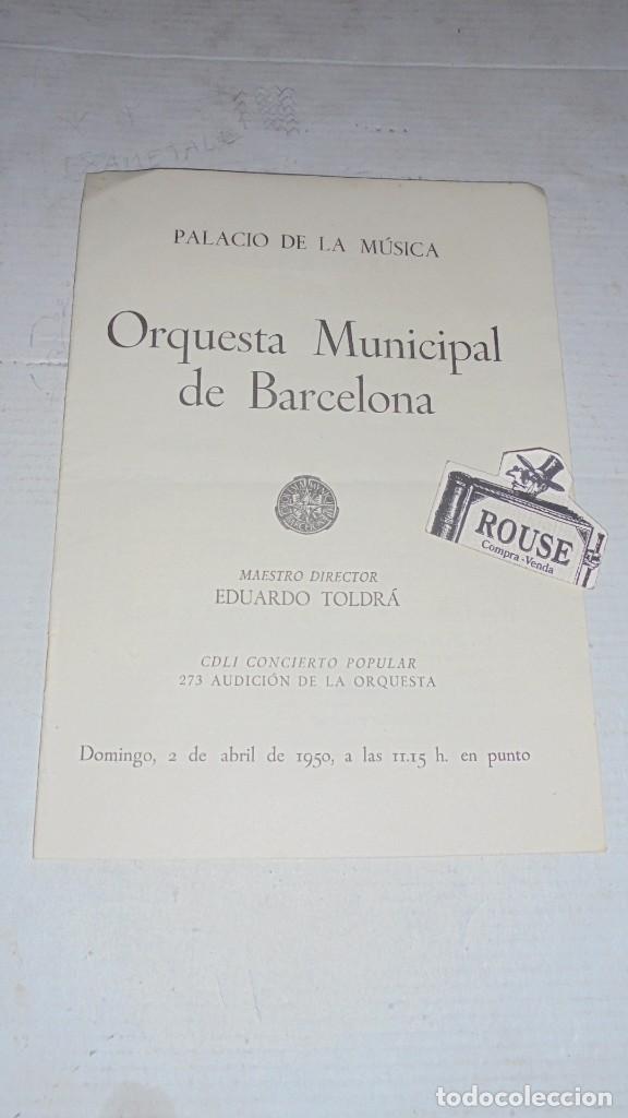 Cat&aacute;logos de M&uacute;sica: ANTIGUO PROGRAMA DE MUSICA - PALACIO DE LA MUSICA , ORQUESTA MUNICIPAL DE BARCELONA MAESTRO EDUARDO