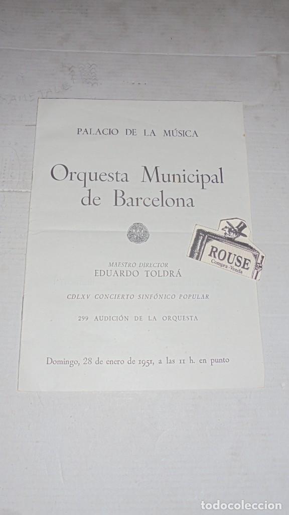 Cat&aacute;logos de M&uacute;sica: ANTIGUO PROGRAMA DE MUSICA - PALACIO DE LA MUSICA , ORQUESTA MUNICIPAL DE BARCELONA MAESTRO EDUARDO