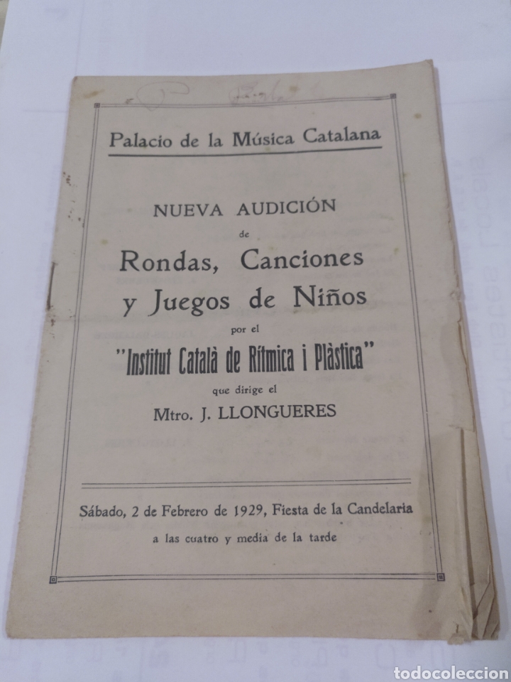 Catalogues de Musique: Programa Audicion Rondas, Canciones,Palacio de la Musica Catalana 2febrero 1929