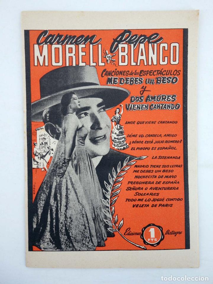 Cat&aacute;logos de M&uacute;sica: CANCIONERO CARMEN MORELL Y PEPE BLANCO. ME DEBES UN BESO (Carmen Morell / Pepe Blanco) 1950. OFRT