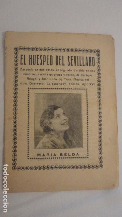 Cat&aacute;logos de M&uacute;sica: ANTIGUO LIBRETO.EL HUESPED SEVILLANO.ZARZUELA.MARIA BELDA.EMILIO VENDRELL.MARCOS REDONDO.