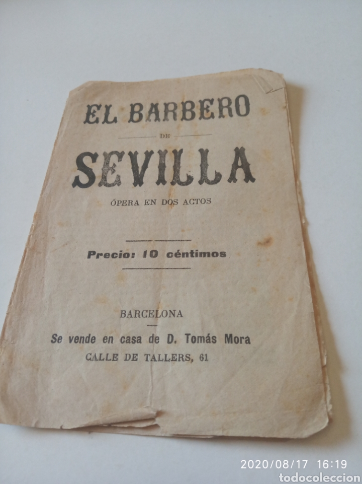 Cat&aacute;logos de M&uacute;sica: Folleto antiguo,El barbero de Sevilla opera en dos actos
