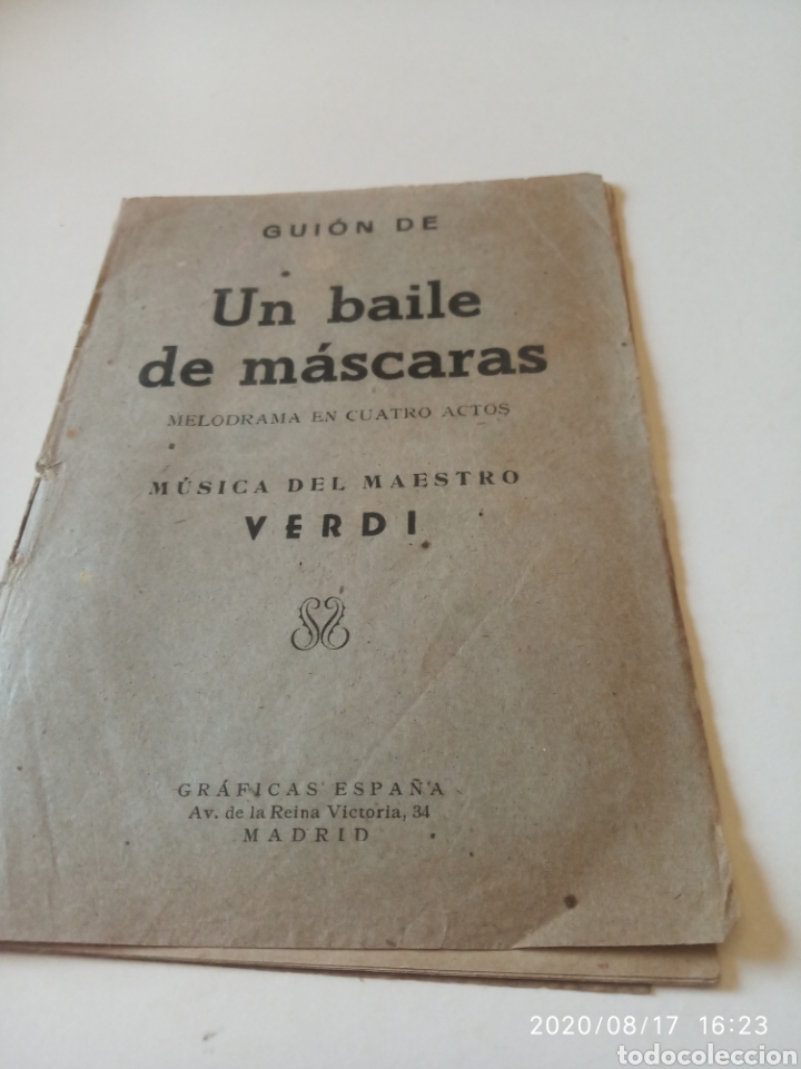 Cat&aacute;logos de M&uacute;sica: Librito Un baile de m&aacute;scaras, melodrama en cuatro actos