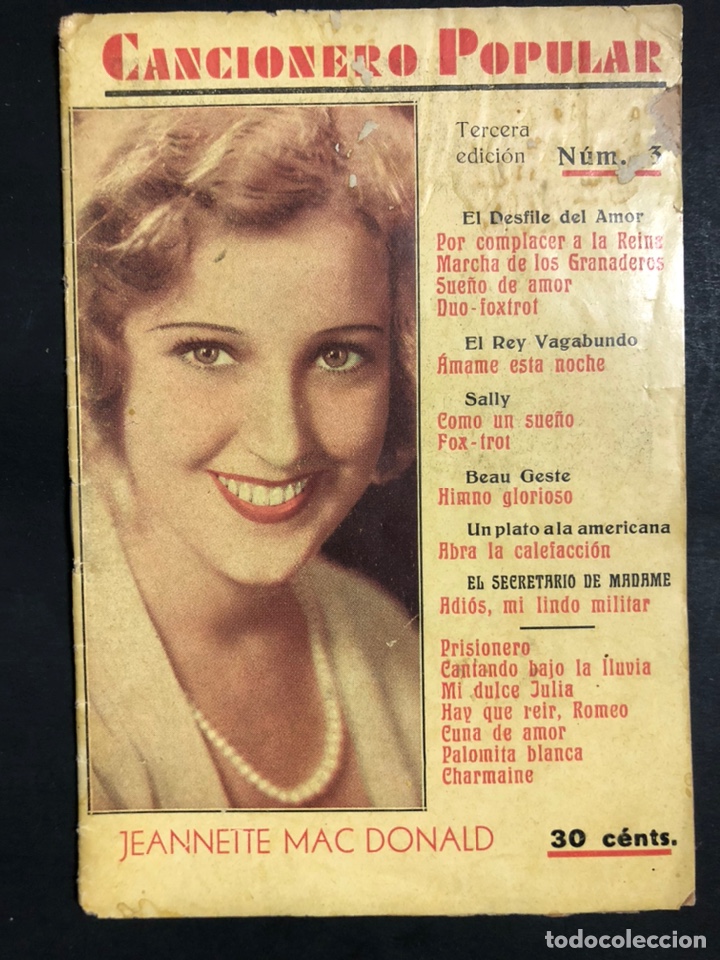 Cat&aacute;logos de M&uacute;sica: Cancionero popular 3 de jeanette macdonald.el desfile del amor.el rey vagabundo