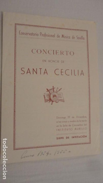 Cat&aacute;logos de M&uacute;sica: PROGRAMA CONCIERTO.SANTA CECILIA.CONSERVATORIO MUSICA SEVILLA.CURSO 1955