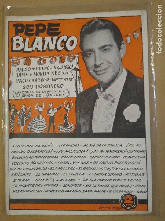 Cat&aacute;logos de M&uacute;sica: CANCIONERO 15?. PEPE BLANCO. &Uacute;LTIMOS Y GRANDES &Eacute;XITOS. Bistagne, Circa 1950.