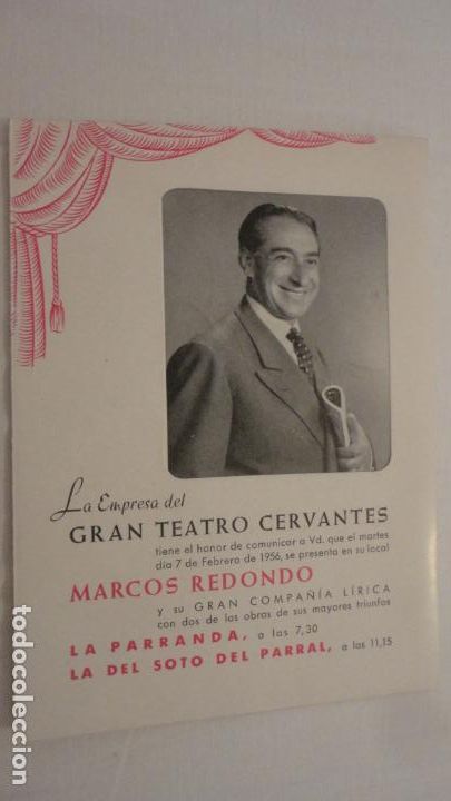 Cat&aacute;logos de M&uacute;sica: GRAN TEATRO CERVANTES.MARCOS REDONDO.COMPA&Ntilde;IA ARTE LIRICO.LA PARRANDA.SEVILLA 1956