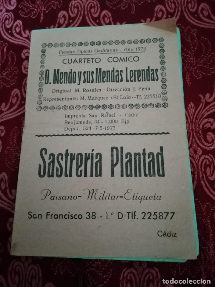 Catalogues de Musique: Carnaval de C&aacute;diz libreto Cuarteto don mendo y sus mendas lerendas 1973